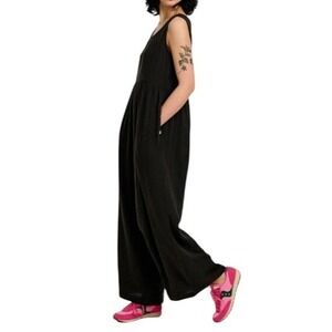 Lucy & Yak Charcoal Grey Organic Cotton Gauze Wide Leg Jumpsuit Womens Size 20